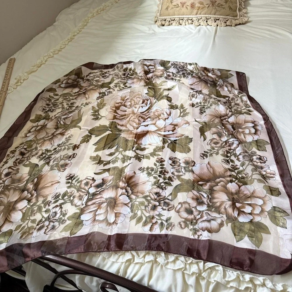 Floral Satin Scarf  Vintage oversized floral satin scarf